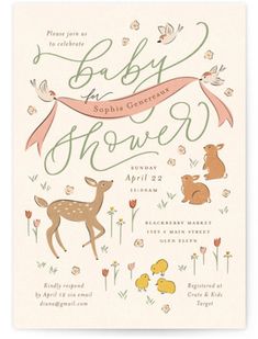 a baby shower with animals and flowers on it