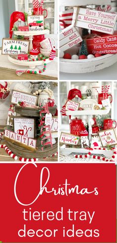 christmas themed trays with red and white decorations