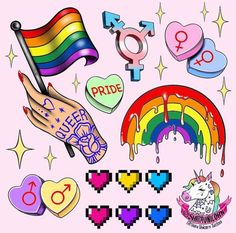 an image of tattoos with rainbows and symbols on them, including hearts, arrows, stars, heart shaped candies