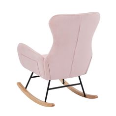 a pink rocking chair with black legs