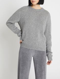 Grey Heather Relaxed Fit Cashmere Sweater For Loungewear, Everyday Cashmere Sweater With Ribbed Cuffs, Relaxed Fit Cashmere Sweater With Ribbed Neckline, Cashmere Tops With Ribbed Cuffs For Loungewear, Relaxed Fit Cashmere Sweater, Everyday Cashmere Sweater With Ribbed Collar, Cozy Cashmere Sweater With Ribbed Neckline, Cashmere Fine Knit Sweater For Loungewear, Relaxed Fit Cashmere Sweater With Soft Knit