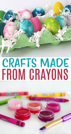 an image of some crafts made from crayons and eggs with text overlay