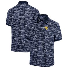 Enjoy effortless style while representing your West Virginia Mountaineers with the Tommy Bahama Sport Bay View Polo. This polo is crafted with moisture-wicking technology and UPF 30 sun protection, keeping you cool, dry, and comfortable all day long. Showcasing an eye-catching printed design and the Mountaineers logo embroidered on the left chest, it's a stylish way to display your team spirit. Navy Tops For Summer Golf, Navy Moisture-wicking Top For Summer, West Virginia Mountaineer, Bay View, Keep Your Cool, West Virginia, Tommy Bahama, Team Spirit, Printed Design