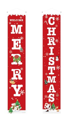 PRICES MAY VARY. Package Includes–Two banners, WELCOME MERRY & CHRISTMAS banners. They can create Christmas atmosphere for you. Fancy banner sets are speciallly designed for Christmas,feature with santa claus,snow flake,christmas tree,cherry,snowman and large lettering.Those cute disigns will impress your family/friends/neighbors/guests. High Quality and Materials–Made of weather resistant 600D polyester Oxford Fabric, each banner includes Wooden rods and white rope not flimsy, easy to air dry o Home Front Door, Light Hanger, Christmas Is Over, Merry Christmas Banner, Front Porch Signs, Christmas Front Porch, Christmas Atmosphere, White Rope, House Front Door