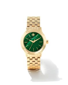 Crafted to last, the Alex Gold Tone Stainless Steel 35mm Watch in Green Malachite is designed with the most polished of metals and an anti-scratch sapphire glass case to bring glamour and sophistication to your everyday. True to our love of sparkle and elevated details, you can find a glimmer of diamond embedded within our iconic medallion logo. We have taken steps to ensure that, when applicable, our diamonds are conflict free by requiring our suppliers to comply with the Kimberley Process. Met Green Watch With Polished Finish And Round Dial, Timeless Green Watch Accessories With Metal Dial, Elegant Green Watch With Polished Finish, Elegant Green Watch With Metal Dial, Elegant Green Watch Accessories With Subdials, Elegant Green Watches With Polished Finish, Luxury Green Watches With Polished Finish, Luxury Green Watch With Polished Finish, Formal Green Watch With Polished Finish