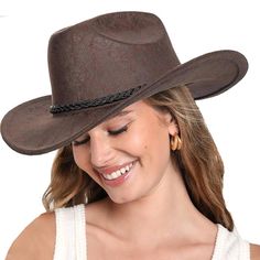 PRICES MAY VARY. Brown Shapeable Rodeo Hat Practical:Breathable, lightweight, and comfortable for all-day wear. Easy to clean. The appearance looks more solid, retro, three-dimensional, will not wrinkle and do not worry about compression deformation. Distressed PU Leather Cowboy Hat : Perfect as a DIY hat to dress up with feathers, furs, veils and other accessories, Wearing this Western Cowboy Hat , you will be the most dazzling existence,Let your imagination take you on a journey to the Wild We Rodeo Hat, Australian Country, Leather Cowboy Hats, Wide Brim Hats, Western Cowboy Hats, Brim Hats, Costume Parties, Cowgirl Hat, Diy Hat