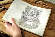 a person is drawing something on top of a book