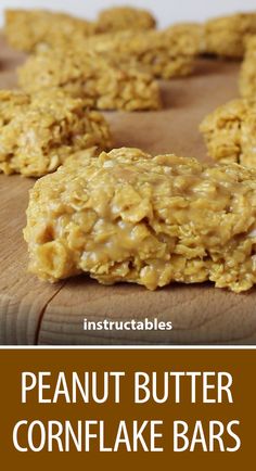 peanut butter cornflake bars on a cutting board with the title text overlay