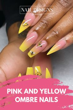 There is nothing more vibrant than a summer manicure with pink and yellow ombre nails! Pink And Yellow Ombre Nails, Yellow Ombre Nails, Coffin Nails Ombre, Pretty Manicures, Yellow Nails Design, Statement Nail, Bright Summer Nails, Yellow Ombre