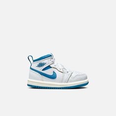 Style No. FN7537-141 Color: White/Sail/Industrial Blue This mini version of the classic Jordan 1 Mid combines an iconic design with fresh new colors. It's soft and flexible underfoot, easy to put on and comfortable for little feet. Jordan 1 Mid SE Baby/Toddler Shoes. Blue Casual High-top Breathable Sneakers, Casual Blue Breathable High-top Sneakers, Casual Blue High-top Breathable Sneakers, Classic Blue Basketball Shoes For Sports, Classic Blue Basketball Shoes, Blue Classic Breathable Sneakers, Classic Blue High-top Sneakers With Round Toe, Classic Blue Basketball Shoes With Round Toe, Sporty Light Blue Non-slip Sneakers