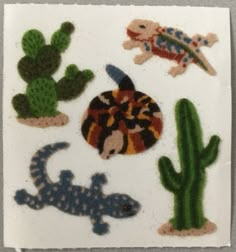 several stickers with different types of animals and plants in them on a white surface