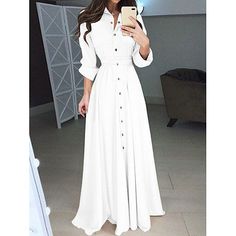 Season:Summer; Fabric:Polyester; Sleeve Length:Long Sleeve; Look After Me:Machine wash; Gender:Women's; Style:Basic,Casual,Streetwear,Maxi; Elasticity:Micro-elastic; Occasion:Date,Vacation,Street,Holiday; Fit Type:Regular Fit; Dresses Type:Plain Dress,White Dress,Shirt Dress,Summer Dress,Swing Dress,A Line Dress; Design:Lace up,Buttons; Neckline:Stand Collar; Listing Date:05/29/2024; Bust:; Length:; Shoulder Width:; Sleeve:; Fit US Size:; Fit UK Size:; Fit EU Size:; Dress Length Type:Maxi Dress; Maxi Shirts, Party Dress Long Sleeve, High Waist Fashion, Maxi Shirt Dress, Style Maxi Dress, Women Long Dresses, Tie Dress, Types Of Skirts, Womens Maxi Dresses