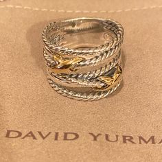 The Ring Is 13mm. Sterling Silver With 18k Gold. Pouch Included. Brand New. Retail Price $500 X Ring, David Yurman Jewelry, 7 Rings, David Yurman, Womens Jewelry Rings, Silver Gold, 18k Gold, Size 7, Yellow Gold