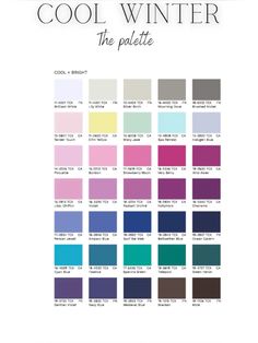 the color scheme for cool winter is shown in this page, which includes different shades and colors