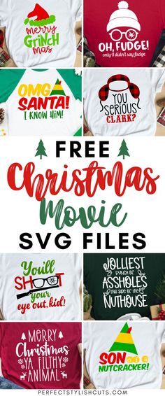 8 FREE Christmas Movie SVG Files For Cricut shirts. Free Christmas Movies, Christmas Movie Svg, Christmas Svg Files Free, Funny Christmas Movies, Christmas Movie Quotes, Christmas Svgs, Christmas Movie Shirts, Cricut Svg Files Free, Cricut Christmas Ideas