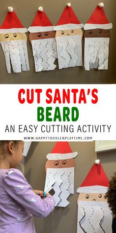 an easy christmas craft for kids cut santa's beard and make it look like they are cutting paper