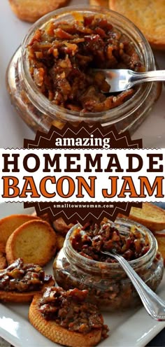 homemade bacon jam in a jar on a plate with crackers