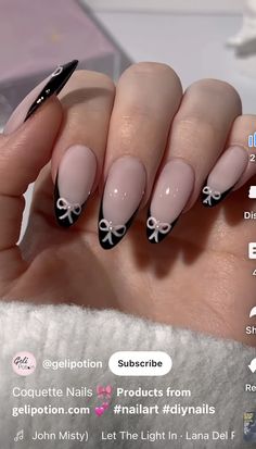 Bow Nail Art Designs, Valentines Baskets, Nails Bow, Black Almond Nails, Summer Makeup Trends, Coquette Nails, Bow Nail Art, Bow Nail