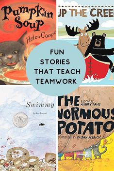 four children's books with the title fun stories that teach teamwork