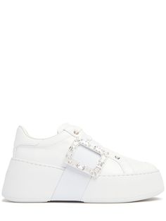 Leather upper. Front lace-up closure. Crystal embellished buckle detail. Rubber sole Roger Vivier Shoes, Embellished Shoes, Ski Accessories, High Sneakers, Buckle Shoes, Latest Sneakers, Roger Vivier, Classic Sneakers, Flat Espadrilles