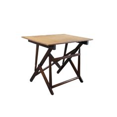 a small wooden table with two legs and a square top on an isolated white background