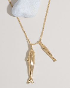 Long Fish Friends Necklace Fish Necklace Gold, Friends Necklace, Fish Jewelry, Fish Necklace, Small Fish, Friend Necklaces, Put A Ring On It, Rolo Chain, Brass Pendant