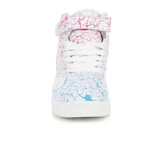 Synthetic leather upper with padded collar and fabric lining, High-top design with adjustable Velcro strap and laces, Lightly cushioned insole with fabric lining, Durable rubber midsole and traction outsole, Fila® branding details | Girls' Fila Vulc 13 Crackle Flag High-Top Sneakers in White Size 1 - Little Kid Scratch-resistant Lace-up High-top Sneakers For Sports, Multicolor Scratch-resistant Casual Sneakers, Scratch-resistant High-top Sneakers With White Sole, High-top Scratch-resistant Sneakers With White Sole, Casual Scratch-resistant Lace-up High-top Sneakers, Casual Lace-up Scratch-resistant High-top Sneakers, Scratch-resistant Synthetic High-top Sneakers For Streetwear, Scratch-resistant Synthetic High-top Sneakers, Multicolor Breathable High-top Sneakers