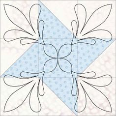 a blue and white quilt block with an intricate design on the center, surrounded by circles