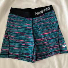 Never Worn Nike Pro Multi Colored Bike Shorts In Xl Nike Pro Biker Shorts, Nike Compressive Biker Shorts For Workout, Nike Compressive Biker Shorts For Sportswear, Nike Compressive Biker Shorts For Training, Shorts Nike Pro, Nike Pro Spandex Shorts Orange, Nike Pro Shorts, Pro Bike, Shorts Nike