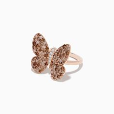 Effy Nature 14K Rose Gold Espresso and White Diamond Butterfly Ring Elegant Rose Gold Butterfly Ring, Luxury Rose Gold Butterfly Ring As Gift, Luxury Rose Gold Butterfly Ring Perfect For Gift, Luxury Rose Gold Butterfly Ring Gift, Formal Rose Gold Diamond Butterfly Ring, Rose Gold Butterfly Ring In 14k Gold, Elegant Rose Gold Diamond Butterfly Ring, Elegant Rose Gold Butterfly Ring In 14k Gold, Elegant 14k Rose Gold Butterfly Ring