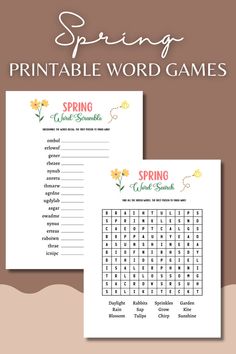 Introducing our Spring Word Search and Scramble game pack: a downloadable PDF for instant fun! Perfect for parties, office events, or classroom games. Suitable for all ages. Download, print, and play now! Printable Word Games, Spring Word Search, Scramble Game, Spring Words, Search Party