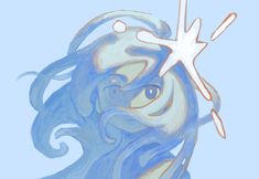 an artistic drawing of a starfish with blue and white colors