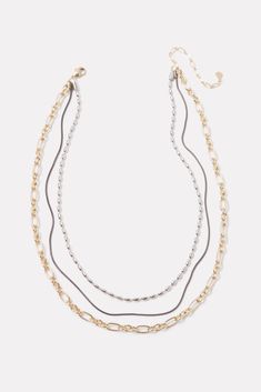 Get the perfect mixed-metal look with the Mira layered necklace by EVEREVE, featuring a triple chain design and lobster clasp closure. Metal Figaro Chain Necklace For Layering, Multi-strand Figaro Chain Necklace, Triple Chain Necklace, Chain Necklace Gold, Chain Design, Layered Necklace, Mixed Metals, Necklace Gold, Layered Necklaces