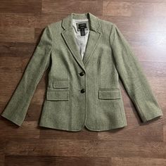 Jacket Measures Approximately 27” From Top To Bottom And Approximately 18” At The Bust. J Crew Vintage, Tweed Blazer, Green Brown, Jacket Coat, Green And Brown, Suit Jackets, Blazer Suit, Blazer Jacket, Suit Jacket