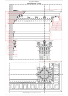 an architectural drawing shows the details of a building's architecture and its design elements