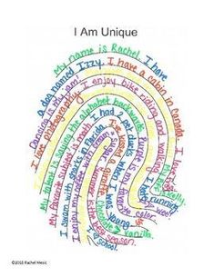 the cover of i am unique, written in multicolored letters on white paper