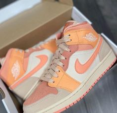 Peach Jordans, Colorful Jordans, Custom Shoes Diy, Nike Shoes Air Force