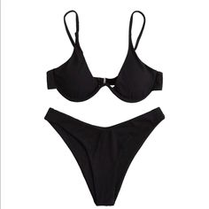 Sexy Black Ribbed Bikini , Size Large. Removable Padded Cups, Underwire Top. High Waist, Sexy Brazilian Bottom. Adjustable Spaghetti Strap, Elastic Waist, Ribbed Triangle Bikini Set. 82% Polyester, 18% Elastane Inv# 5791 Black Low-cut Seamless Swimwear, Black Seamless Low-cut Swimwear, Black Low-cut Swimwear For Poolside, Black Low-cut Swimwear For Beachwear, Black Low-cut Lined Swimwear, Underwire Top, Womens Bathing Suits, One Shoulder Tops, Cheeky Bikinis