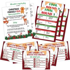 four christmas reward cards with reindeers on them and the words,'holiday friends round 1