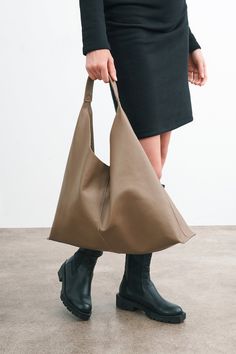 Oversized Taupe Triangle Tote Bag - Kelly Tote | Marcella Triangle Tote, Leather Work Bag, Work Handbag, Italian Leather Bags, Oversized Tote Bag, Vegan Leather Tote, Oversized Tote, Red Handbag, White Handbag