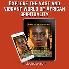 a tablet and phone with the text explore the vast and vibrant world of african spirit