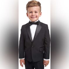 Nautica Tuxedo Set Is Beautifully Tailored For Your Boy's Formal Events Featuring One Button Single Breasted Styling, Front Flap Pockets With Satin Trim, Angled Top Welt Pocket, Black Satin Shawl Lapel And Fully Lined For Comfort Throughout The Celebration Nautica Flat-Front Suit Pant Features: Hook And Eye Closure, Waistband With Elastic Insert In The Back, Functional Front Pockets, Rear Buttoned Welt Pocket, Pressed Creases, Hemmed Bottom, Belt Loops And Satin Trim Down At Side Seams Shirt Fea Satin Shawl, Suit Pant, Woven Jacket, Boy Tees, Black Satin, Welt Pocket, Matching Sets, Formal Event, Single Breasted