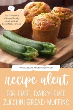 the recipe for zucchini bread muffins is shown on a cutting board