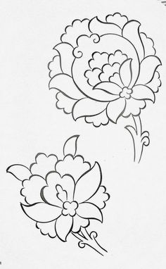 two flowers are shown in black and white, one is drawn on the back of the other