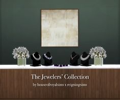 the jewelers'collection by house of florists is on display in front of a green wall