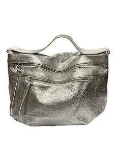 (eBay) ��53843 -Italian Hobo Handbag-Silver Italian soft leather bag weights 1.5 pounds big back zippered pocket and one medium zippered pocket in front with long leather pulls, distress leather with nice stitching touch, detachable and adjustable leather strap, top wide leather handle as one piece attached to the bag, black color fabric lining with very delicate metallic stripes, 1 zippered and 1 open tissue pocket inside bag Leather Silver Satchel For Everyday Use, Designer Silver Top Handle Shoulder Bag, Silver Leather Tote Satchel, Silver Top Handle Shoulder Bag With Removable Pouch, Silver Shoulder Bag With Removable Pouch And Top Handle, Silver Shoulder Bag With Top Handle And Removable Pouch, Designer Silver Leather Shoulder Bag, Silver Leather Shoulder Satchel, Silver Shoulder Bag With Top Handle And Detachable Handle