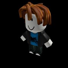 a lego figure with brown hair and blue shirt on, standing in the middle of a black background