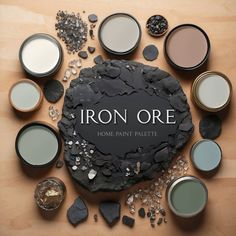 an iron ore is surrounded by various types of paint