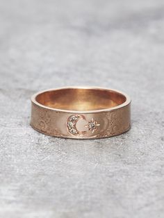 14K Diamond Moon Goddess Ring Goddess Ring, Sister Rings, The Moon And Stars, Moon Ring, Gold Moon, Moon Goddess, Rings Cool, Moon And Stars, Champagne Diamond