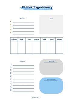 a printable planner with the words plan tygonowy and two separate sections for each